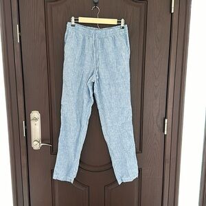 H&M Women’s Blue & White Striped Linen Straight-Leg Pants Casual Lightweight